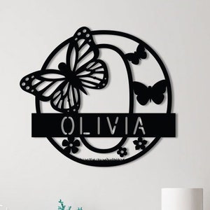 Custom Metal Butterfly Monogram Sign, Personalized Monogram Sign ...