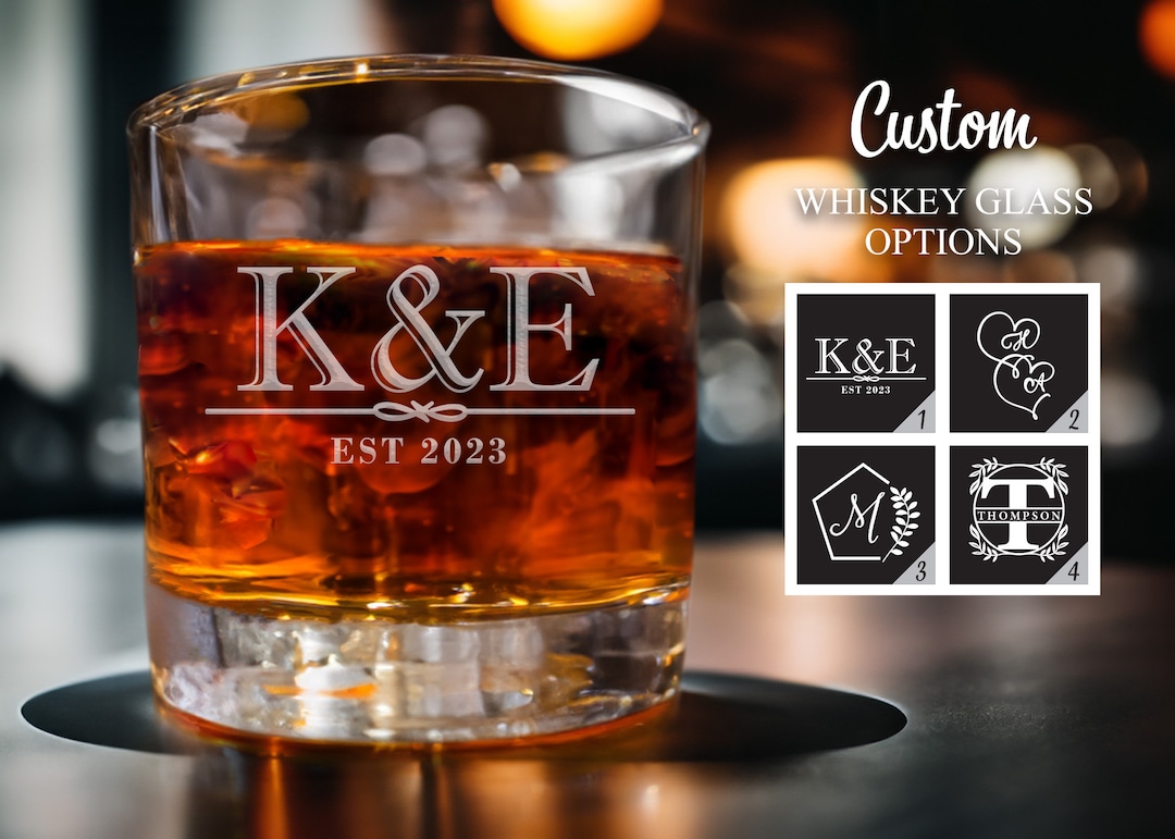 Custom Whiskey Glasses, Personalized Family Monogram Whiskey Glasses, Wedding Glasses, White ...