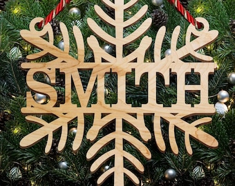 Christmas Decoration, Christmas Door Hanger, Christmas Decor, Monogram Wooden Sign, Personalized Wood Sign, Personalized Name Sign Snowflake