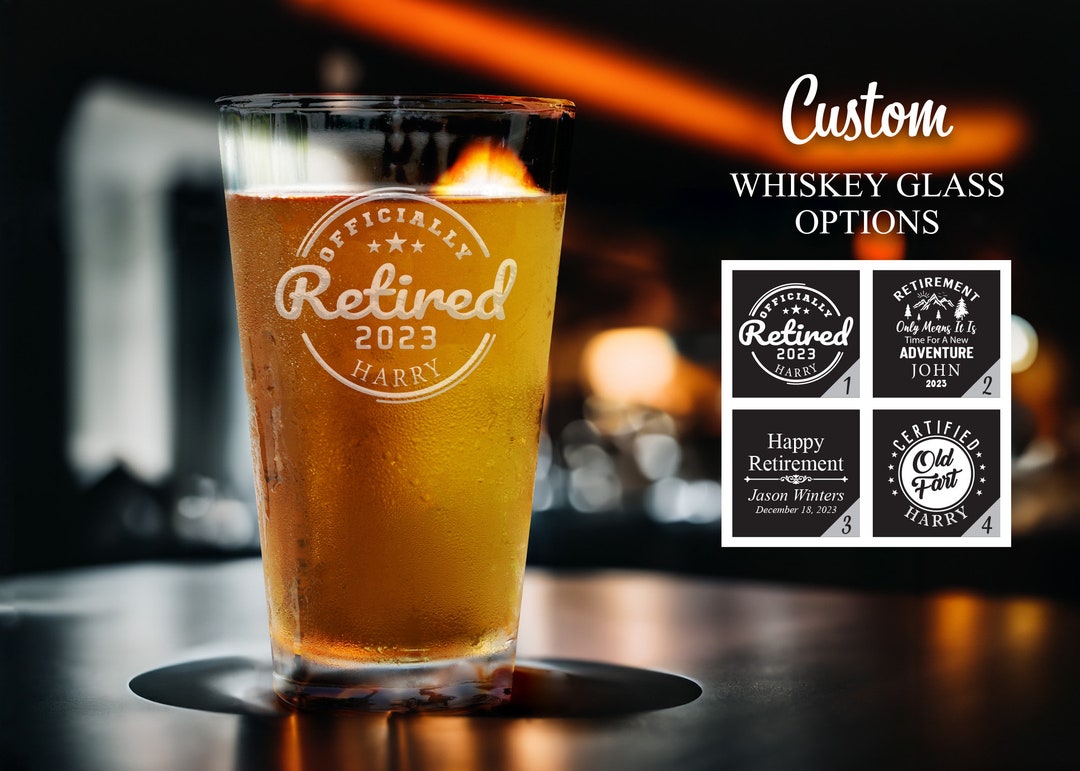 Custom Retirement Pint Glasses, Personalized Retirement Beer Glasses