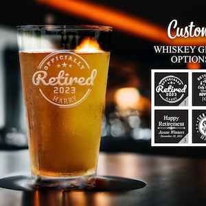 Custom Retirement Pint Glasses, Personalized Retirement Beer Glasses, Retirement Glasses, Retirement Gift Idea