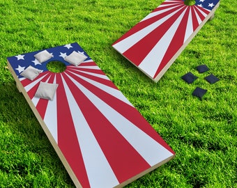 American Flag Cornhole Boards, Backyard Games, BBQ Games, College, Tailgating, Cornhole Set with Bags, Birthday Gift, Fathers Day , Dad Gift