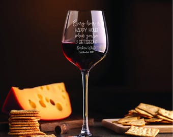 Personalized Every Hour is Happy Hour Wine Glass, Custom Wine Glass, Retirement  Gifts, Engraved Wine Glass, Retirement  Party Gift
