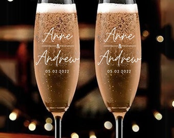 Set of 2, Wedding Toasting Flutes, Personalized Wedding Glasses, Wedding Party Glasses, Wedding Glasses - Champagne Flutes - A