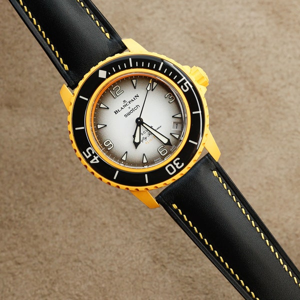 Black Novonappa Calf Leather Strap for Blancpain x Swatch the Fifty Fathoms Pacific Ocean