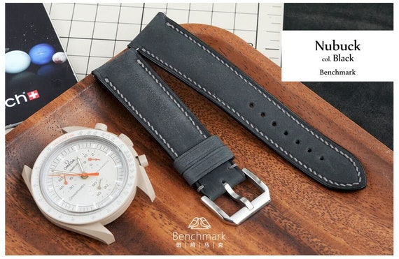 Black Nubuck Leather Watch Strap for Omega X Swatch Moonswatch