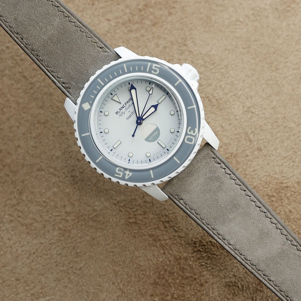 Gray Suede Nubuck Leather Strap for Blancpain x Swatch the Fifty Fathoms Antarctic Ocean and Atlantic Ocean