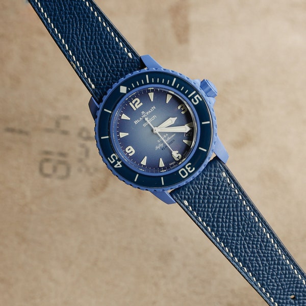 Navy Blue Epsom Leather Strap for Blancpain x Swatch the Fifty Fathoms Atlantic Ocean