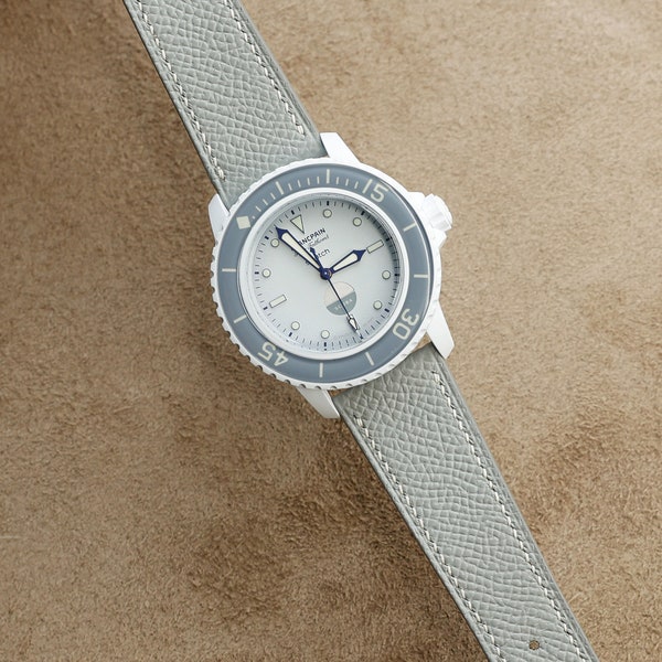 Gray Epsom Leather Strap for Blancpain x Swatch the Fifty Fathoms Antarctic Ocean