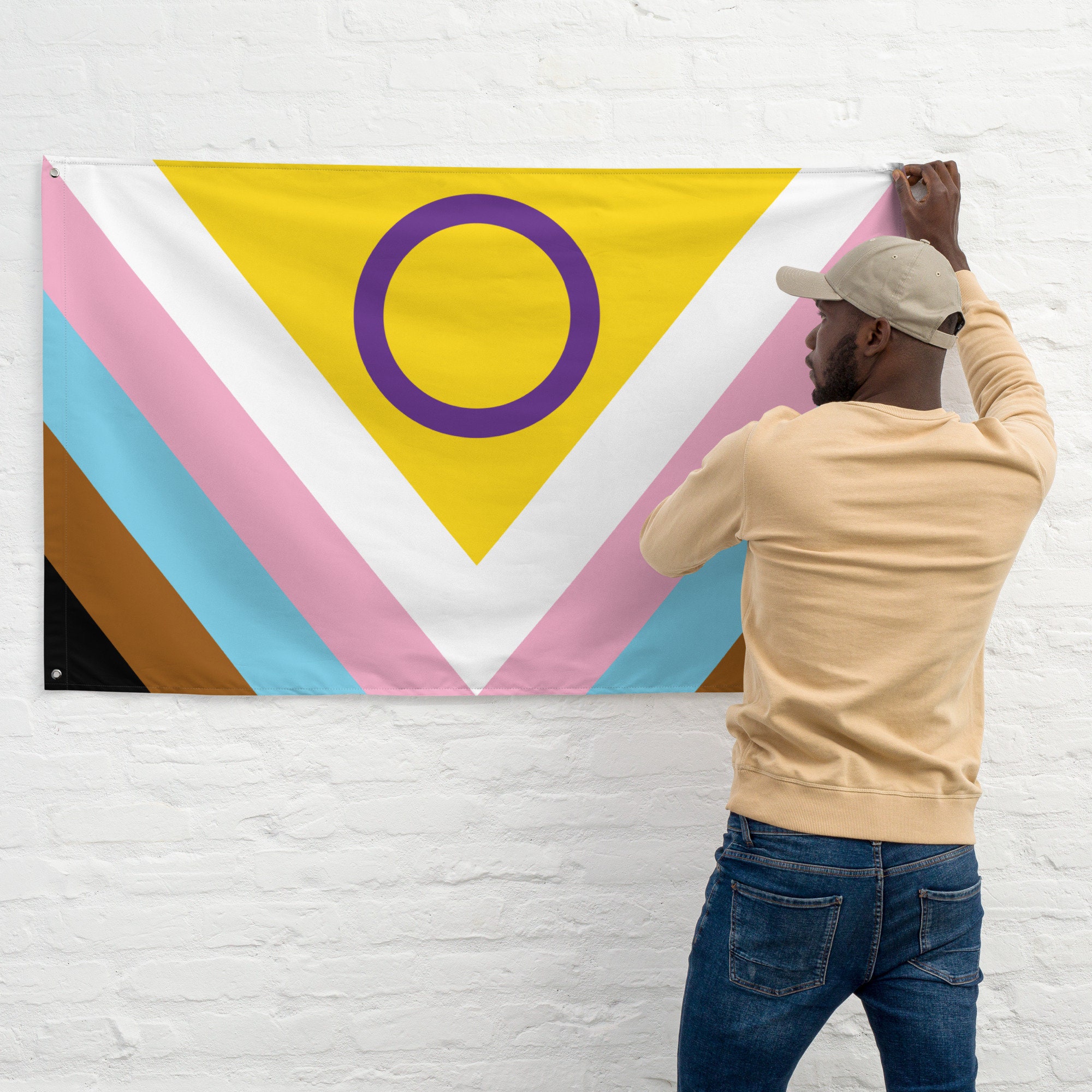 Progress Pride Chevron Flag 3x5 | LGBT Rainbow Intersex Banner - Etsy