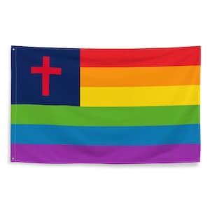 LGBT Christian Pride Flag 3x5 | Jesus Cross Gay Rainbow Banner