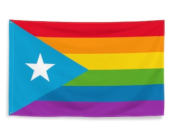Gay Pride Puerto Rico Flag 3x5 | Rainbow LGBT Boricua Puerto Rican Banner