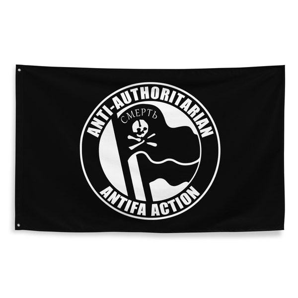 Makhno Antifa Anti-Authoritarian Anarchist Flag 3x5 | Makhnovia Makhnovshchina Socialist Communist Ukraine Free Territory CMEPTb