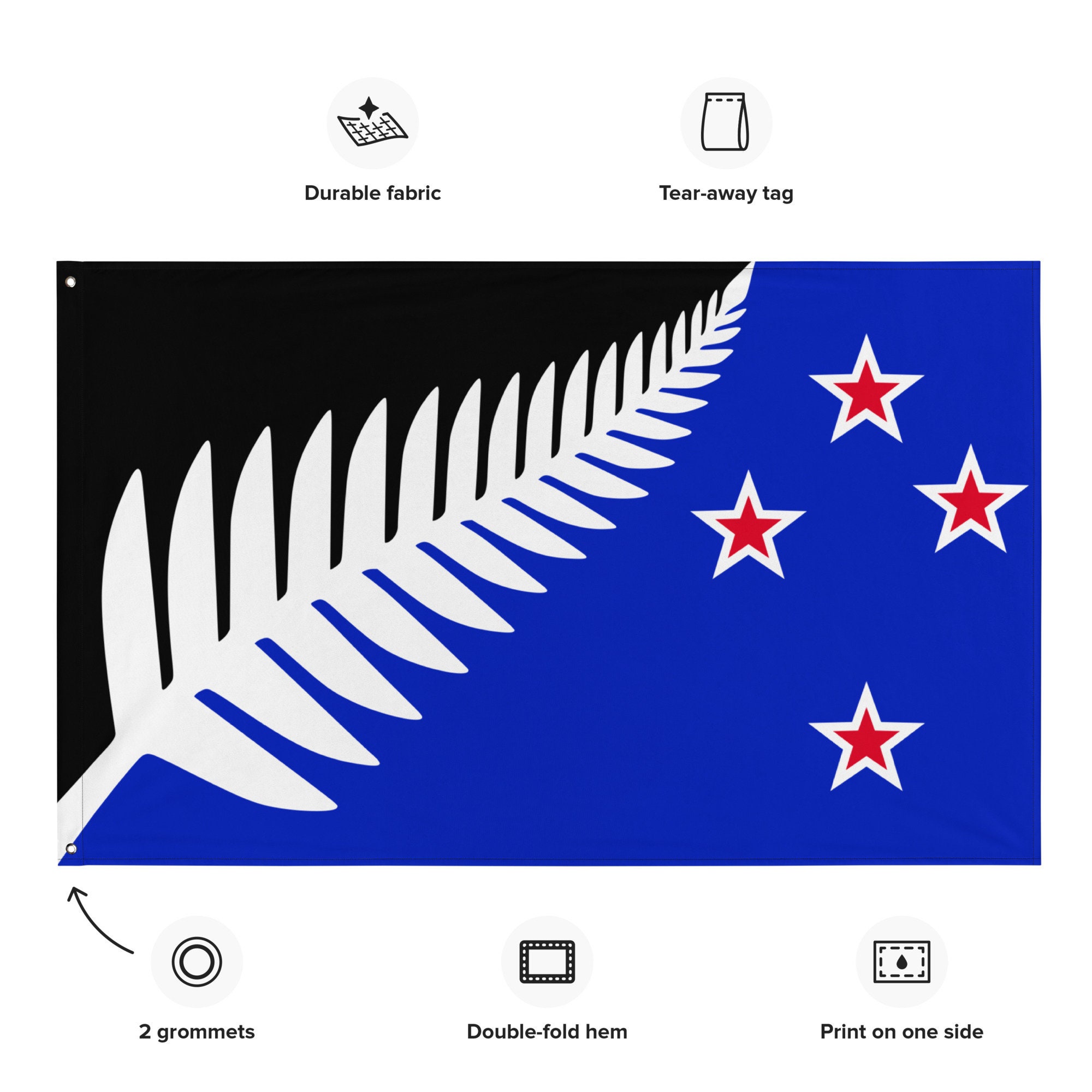 Silver Fern New Zealand Aotearoa Flag 3x5 Proposal Blue and Black