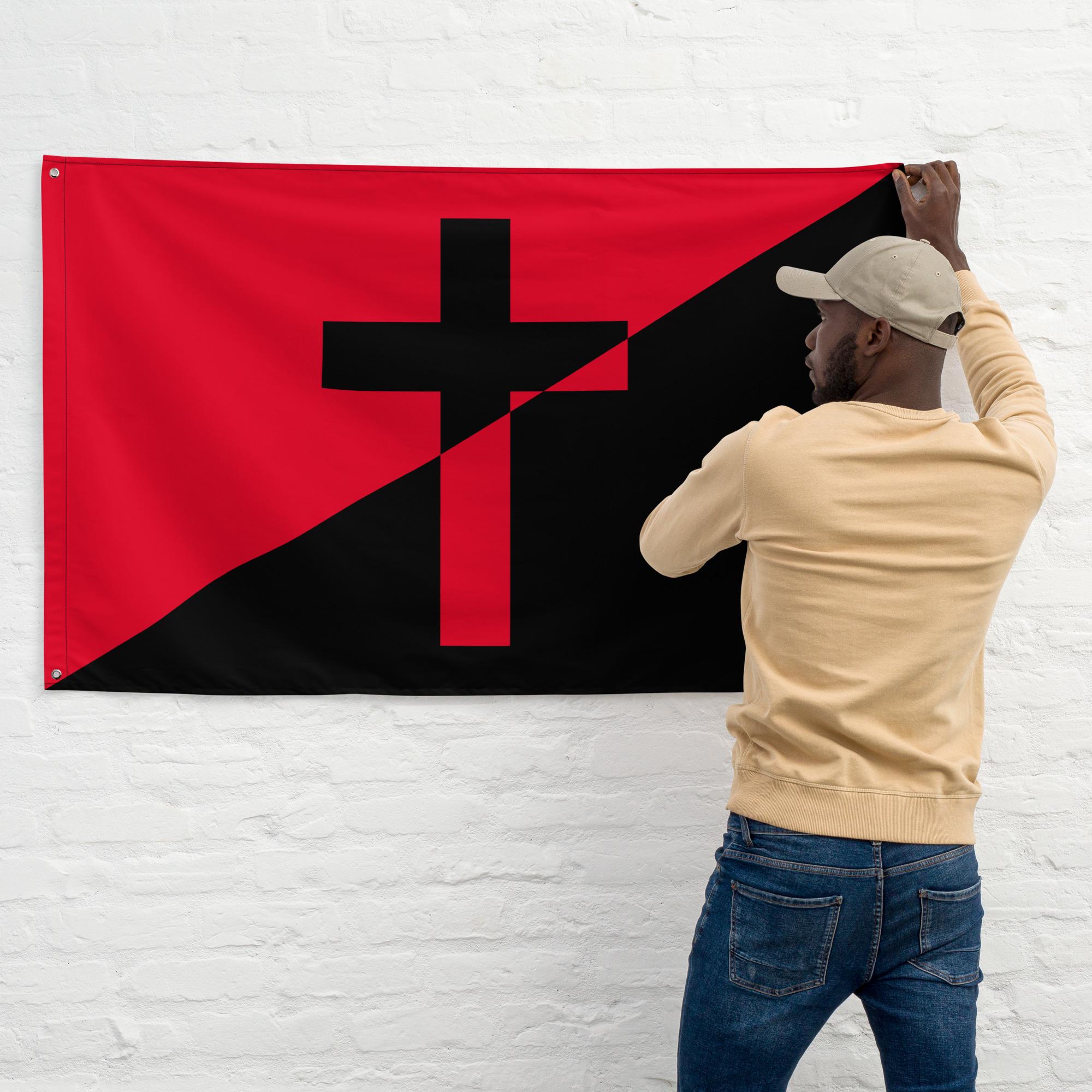 Bandiera Poliestere Cordicelle Interni Esterni AZ FLAG Bandiera Anarchismo Cristiano 150x90 Cm - Bandiera Anarco- Cristianesimo 90 X 150 Cm Foro Per Asta Bandiera 45x30 Cm