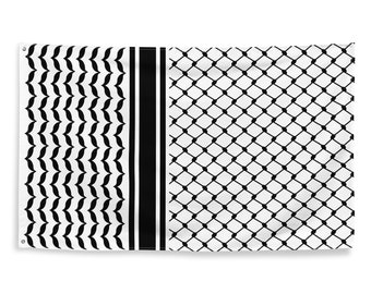 Palestine Kufiya Keffiyeh Flag 3x5 | Black and White Free Palestine Palestinian Gaza Banner