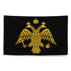 Bandiera della Chiesa greco-ortodossa bizantina imperiale con aquila bicipite nera e oro 3x5