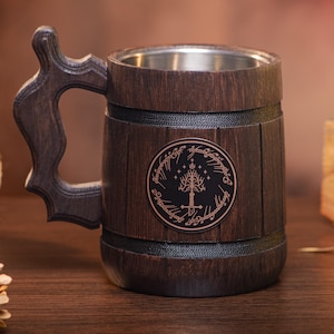 Tree Of Gondor Mug One Ring Personalized Gift For Him Wooden Beer Mug Stein Beer Tankard Christmas Gift for Husband / Groomsmen Mug