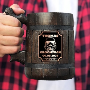 Groomsmen Mug Star Wars Gift Bachelor Party Mugs Personalized Gift For Groomsman Best Man Gift Custom Engraved Beer Mug Stein Wooden Tankard