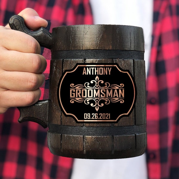 Wooden Beer Mug Personalized Gift For Groomsman. Best Man Gift. Wood Stein. Custom Engraved Beer Mug Groom Wooden Tankard Groomsmen Gifts