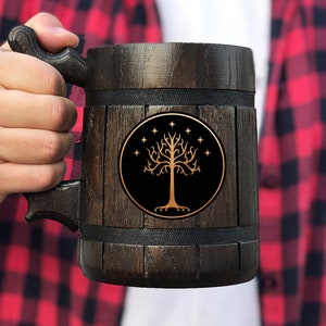 Tree Of Gondor Mug Personalized Gift For Him Wooden Stein Custom Beer Tankard Gift for Husband