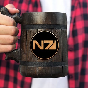 Mass Effect N7 Beer Mug Gamer Gift Personalized Gift For Him Wooden Beer Mug Beer Stein Beer Tankard Gift for Husband Geek Gift for Gamer