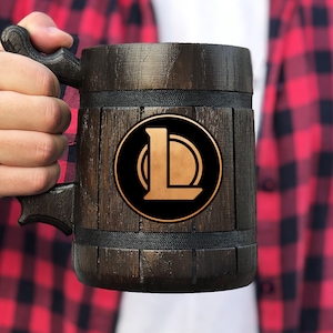 League of Legends Mug Beer Stein Personalized Gamer Gift For Him Wooden Beer Mug Custom Beer Tankard Gift for Husband Geek Gift for Gamer