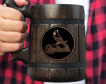 St. Louis Cardinals Beer Mug Personalized Gift For Him Fathers Day Gift Baseball Fan Gifts Wooden Stein Custom Beer Tankard Gift for Husband