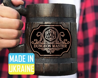 Dungeon Master Mug Personalized Gift For Him Husband Gift Beer Tankard Dungeon and Dragons D20 Wooden Beer Mug DnD Gamer Gift Wooden Stein