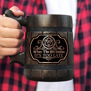 DnD Mug Gift For Dungeon Master When The DM Smiles It&#39;s Too Late Dungeon and Dragons Gift For Him Wooden Beer Mug DND Party Gifts for Men