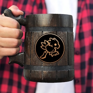 Chocobo Mug Beer Stein Final Fantasy Wooden Tankard Geek Gift for Gamer Wooden Beer Mug Personalized Gamer Gift For Him Gift for Husband