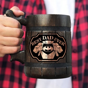 Superhero Dad Mug Fathers Day Gift Best Dad Ever Gift for Dad Personalized Gifts Wooden Beer Mug Wooden Stein Beer Tankard Gift For Father