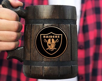 Oakland Raiders Beer Mug Personalized Gift For Him Fathers Day Gift American Football Fan Gifts Wooden Stein Beer Tankard Gift for Husband