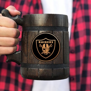 Oakland Raiders Beer Mug Personalized Gift For Him Fathers Day Gift American Football Fan Gifts Wooden Stein Beer Tankard Gift for Husband