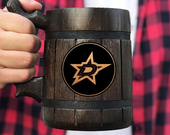 Dallas Stars Beer Mug Personalized Gift For Him Fathers Day Gift Sport Mug Hockey Fan Gifts Wooden Beer Stein Beer Tankard Gift for Husband