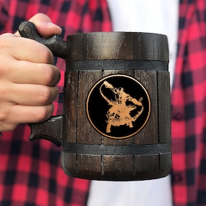 God of War Kratos Mug Ragnarok Gamer Gift Personalized Gift For Him GoW Gift for Gamer Wooden Beer Mug Beer Stein Tankard Gift for Husband