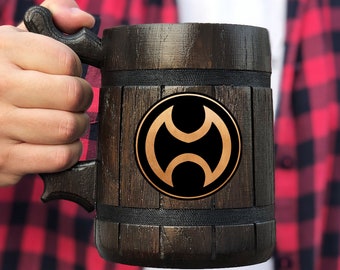 Final Fantasy Warrior Mug Beer Stein Wooden Tankard Geek Gift for Gamer Mug Wooden Beer Mug Personalized Gamer Gift For Him Gift for Husband