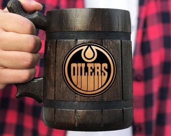 Edmonton Oilers Beer Mug Personalized Gift For Him Fathers Day Gift Sport Hockey Fan Gifts Wooden Beer Stein Beer Tankard Gift for Husband