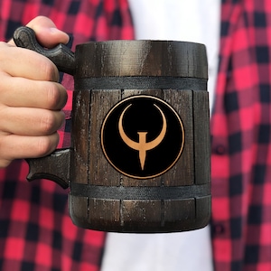 Quake Beer Mug Gamer Gift Wooden Tankard Geek Gift for Gamer Boyfriend Personalized Gift For Him Wooden Beer Mug Beer Stein Gift for Husband