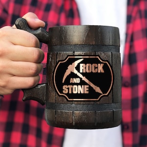 Deep Rock Galactic Mug Gamer Gift Rock and Stone Personalized DRG Gift For Him Wooden Beer Mug Beer Stein, Tankard Gift for Husband Geek