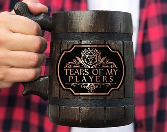 Tears Of My Players Mug DnD Gift For Dungeon Master Dungeon and Dragons Gift For Him DM D&D Wooden Beer Mug Wooden Stein Beer Tankard