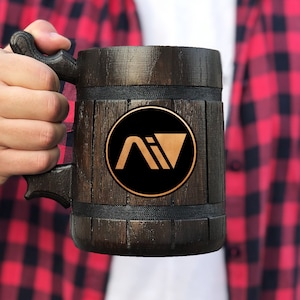 Mass Effect Beer Mug Andromeda Initiative Gamer Gift For Him Wooden Beer Mug Beer Stein Beer Tankard Gift for Husband Geek Gift for Gamer