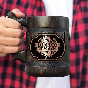 Personalized DnD Gift For Dungeon Master Mug Gift For Him / Husband Beer Stein Tankard D20 Wooden Beer Mug Gamer Gift