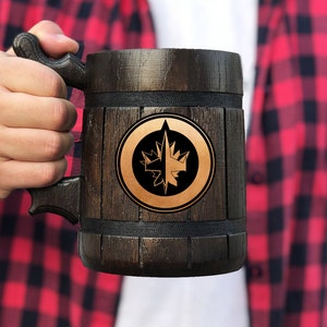 Winnipeg Jets Beer Mug Personalized Gift For Him Fathers Day Gift Mug Sport Hockey Fan Gifts Wooden Beer Stein Beer Tankard Gift for Husband