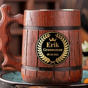 Personalized Gift For Groomsman Wooden Beer Mug. Best Man Gift. Wood Stein. Custom Engraved Beer Mug Wooden Tankard Groomsmen Gifts