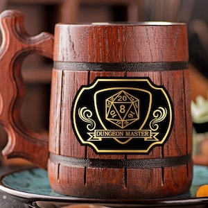 Dungeon Master Mug DnD Gamer Gift Personalized Gift For Him Wooden Beer Mug Wooden Stein Beer Tankard Gift for Husband
