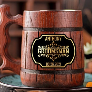 Wooden Beer Mug Personalized Gift For Groomsman. Best Man Gift. Wood Stein. Custom Engraved Beer Mug Groom Wooden Tankard Groomsmen Gifts