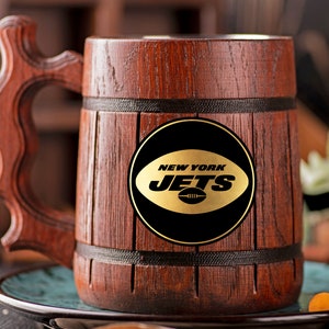 New York Jets Beer Mug Personalized Gift For Him Christmas Gift American Football Fan Gifts Wooden Stein Beer Tankard Gift for Husband