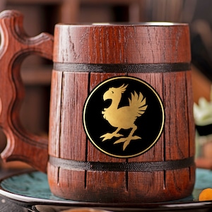 Final Fantasy Chocobo houten bierpul bierpul houten bierpul geek cadeau voor gamer mok gepersonaliseerd gamer cadeau voor hem mok cadeau voor man