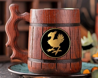 Final Fantasy Chocobo Wooden Beer Mug Beer Stein Wooden Tankard Geek Gift for Gamer Mug Personalized Gamer Gift For Him Mug Gift for Husband